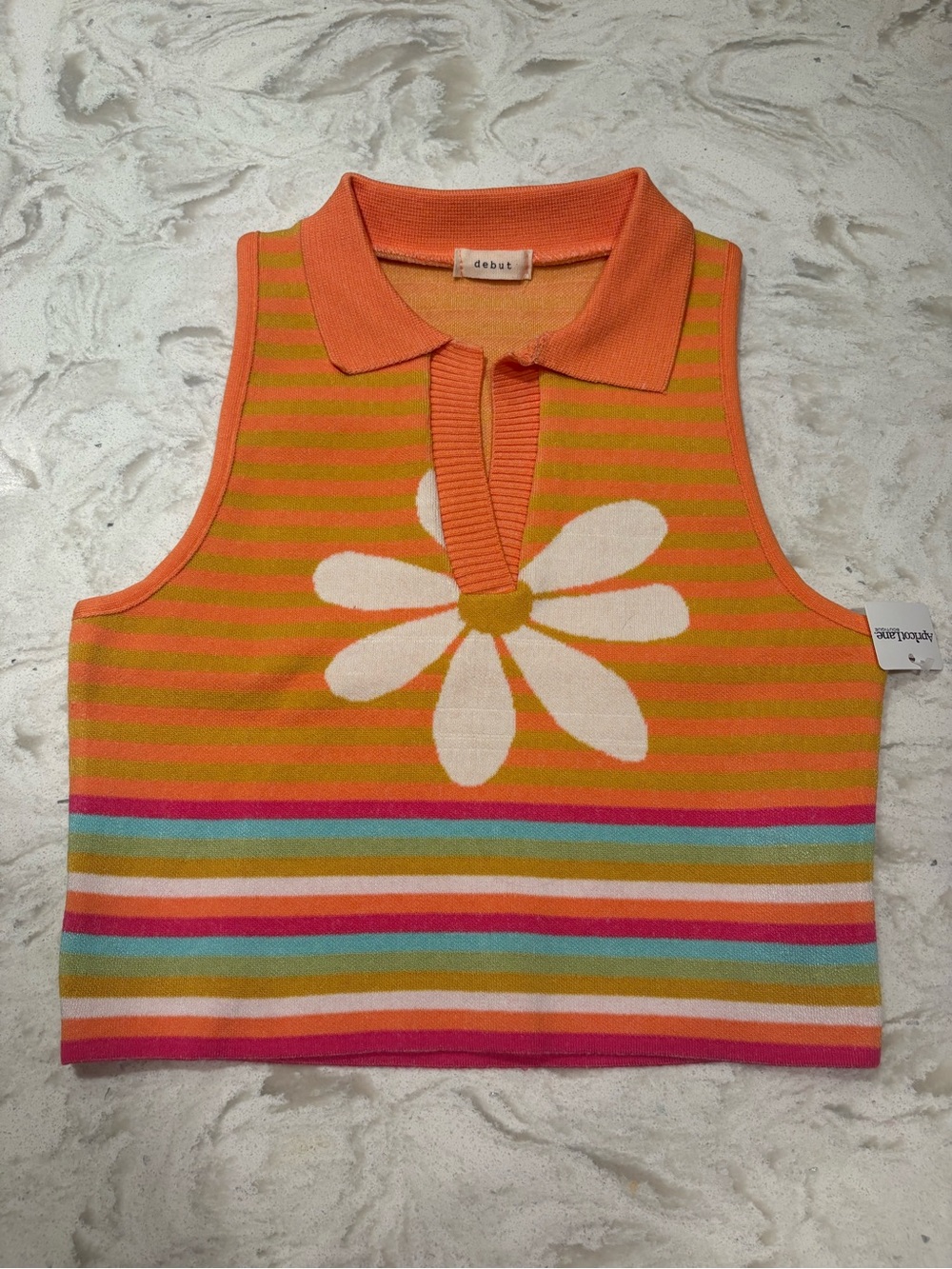 debut Orange Floral Stripe Polo Tank